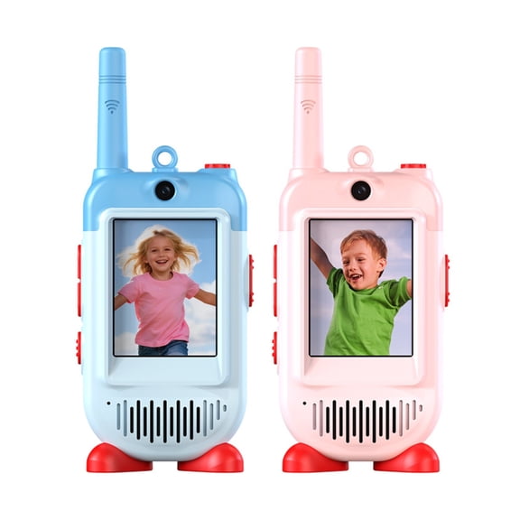 Walkie Talkies,Video Walkie Talkies 2 Pack with Screen Display,Rechargeable Toy Radios,Voice Changer & Real-Time Video Chat,Long Range,Gifts for All(Blue & Pink)