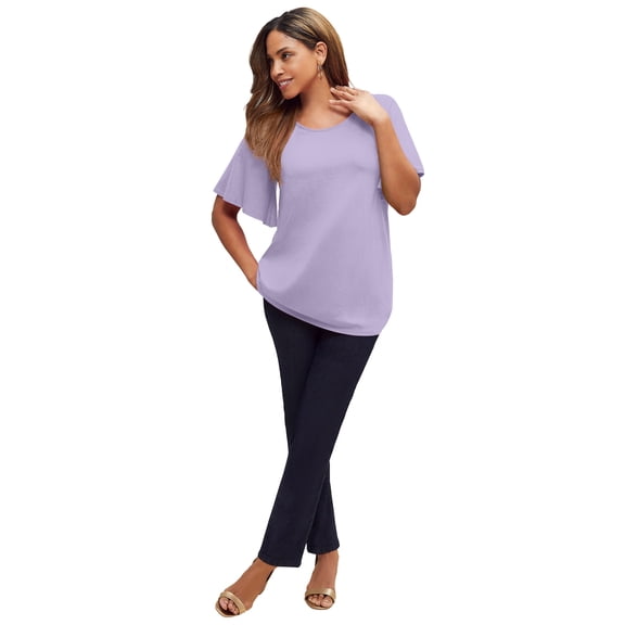 Jessica London Women's Plus Size Stretch Knit Flutter Sleeve Tunic