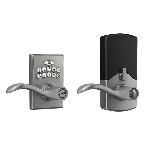 First Secure by Schlage Presley Keypad Electronic Door Lever Lock with Truss Trim in Satin