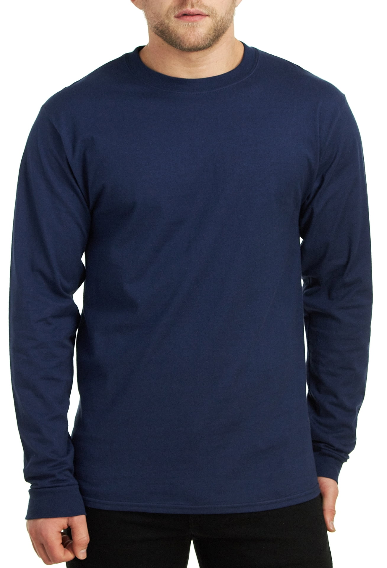 Hanes - Hanes Long Sleeve Beefy-T T-Shirts, Navy, Large - Walmart.com ...