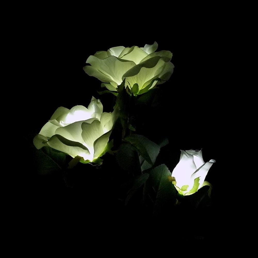 3 Head Realistic White Rose Flower Solar LED Light Decorative Outdoor Lawn Lamp 