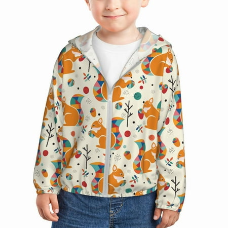 

Vsdgher Squirrel With Colorful Tail Kids Sun Protection Hoodie with Zip Rash Guard Tops Children s Long Sleeve Sun Protection Clothing -