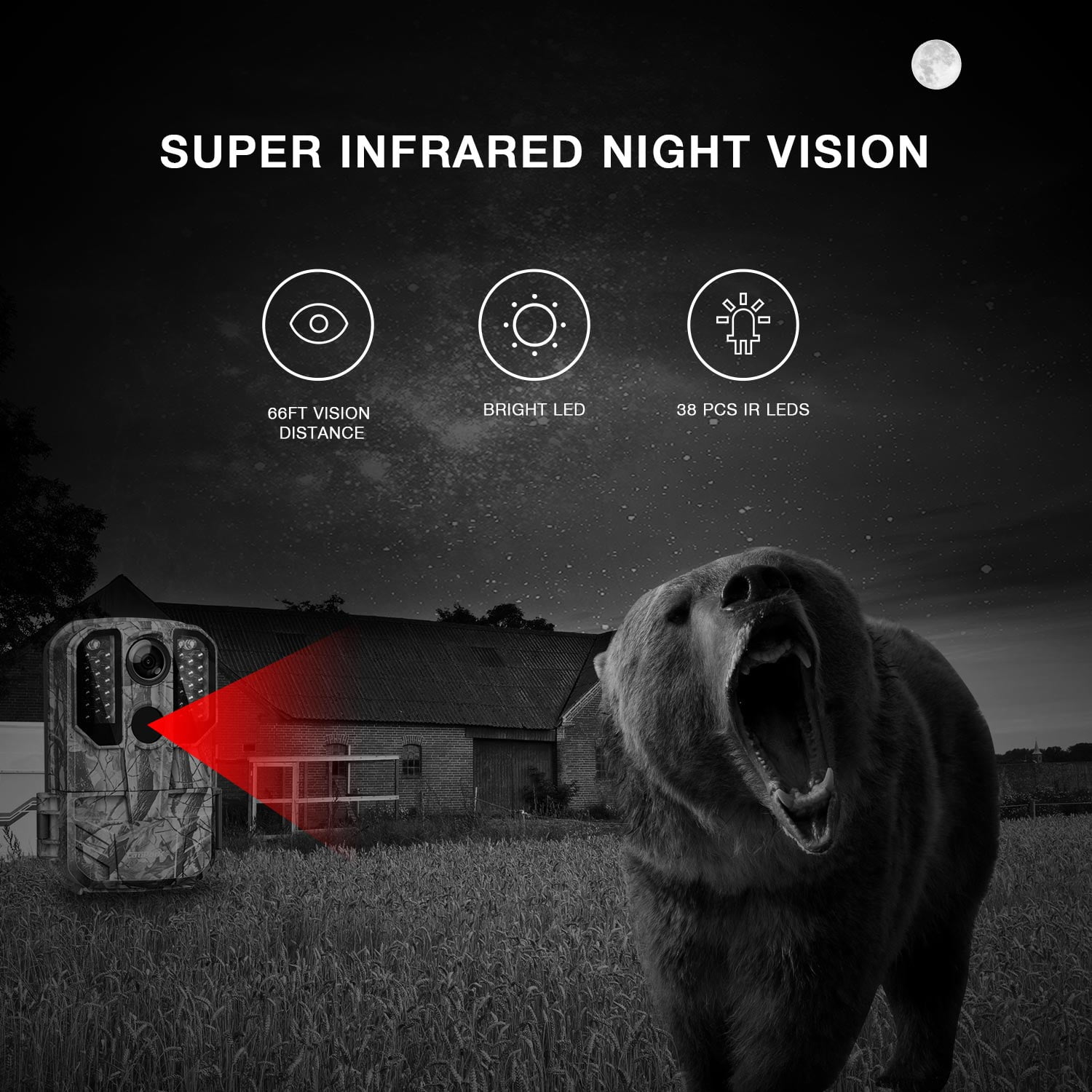 CAMPARK WiFi Trail Camera 24MP 1296P Bluetooth Game Hunting Deer Camera Night Vision Waterproof IP66 Motion Activated