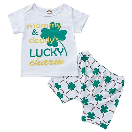 

GWAABD Cute Girls Clothes White Cotton Blend Toddler Girls Boys St. Patric.k s Short Sleeve Letter Printed T Shirt Tops Short Pants Outfits 100