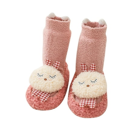 

Yinguo Winter Children Toddler Boys And Girls Long Tube Sock Shoes Flat Bottomed Non Slip Plush Warm And Comfortable Cute Cartoon Animals Pink 12