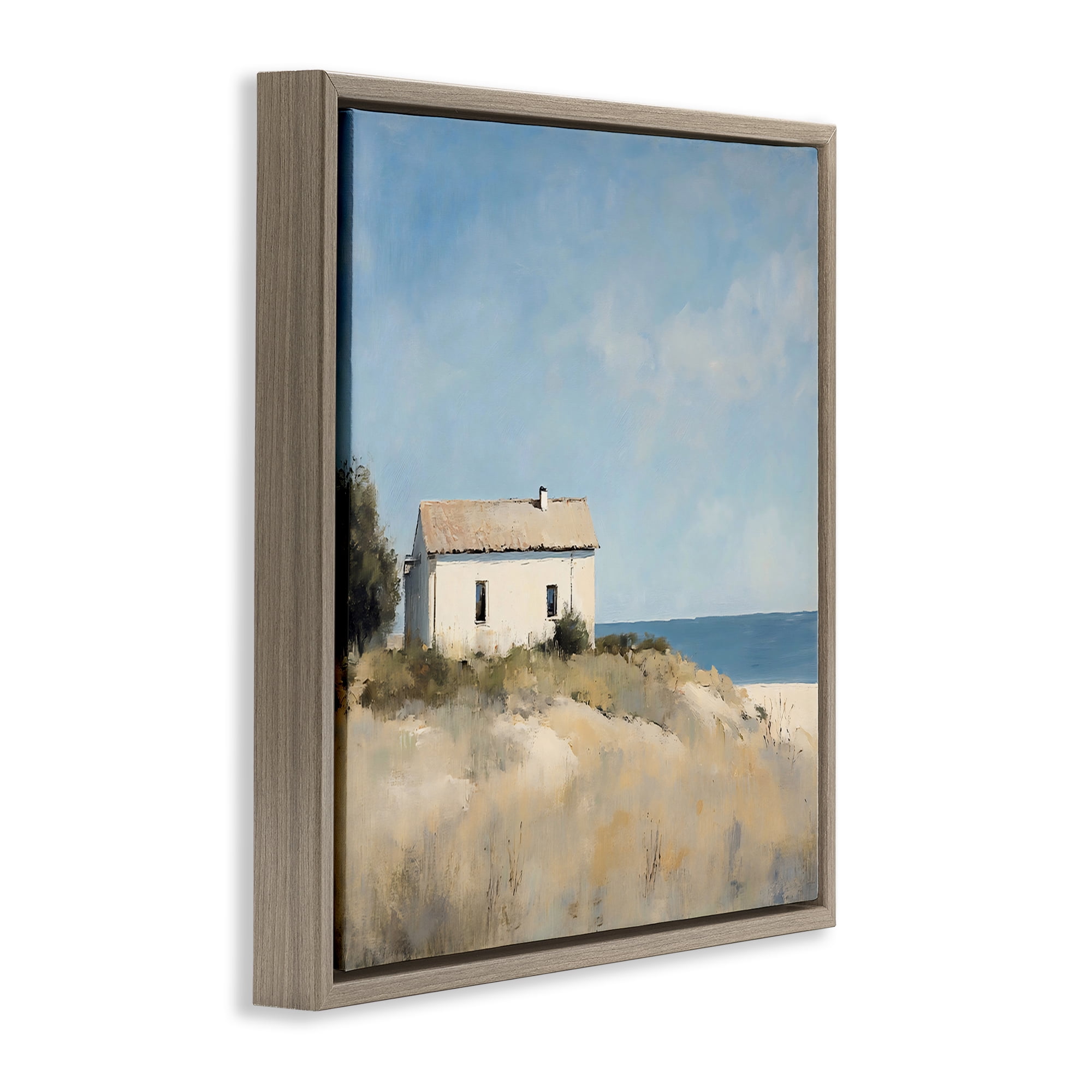 Stupell Industries Simple Beach House on Dunes Brown Framed Floater Canvas Wall Art, design by Creative Studio