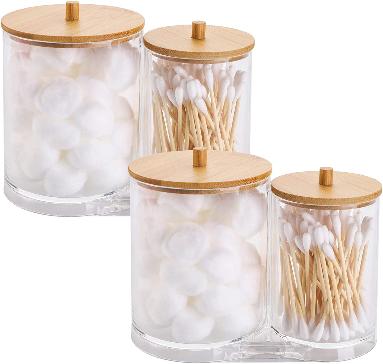 2 Pack Cotton Swab Pads Holder with Bamboo Lids Cotton Buds Q Tip