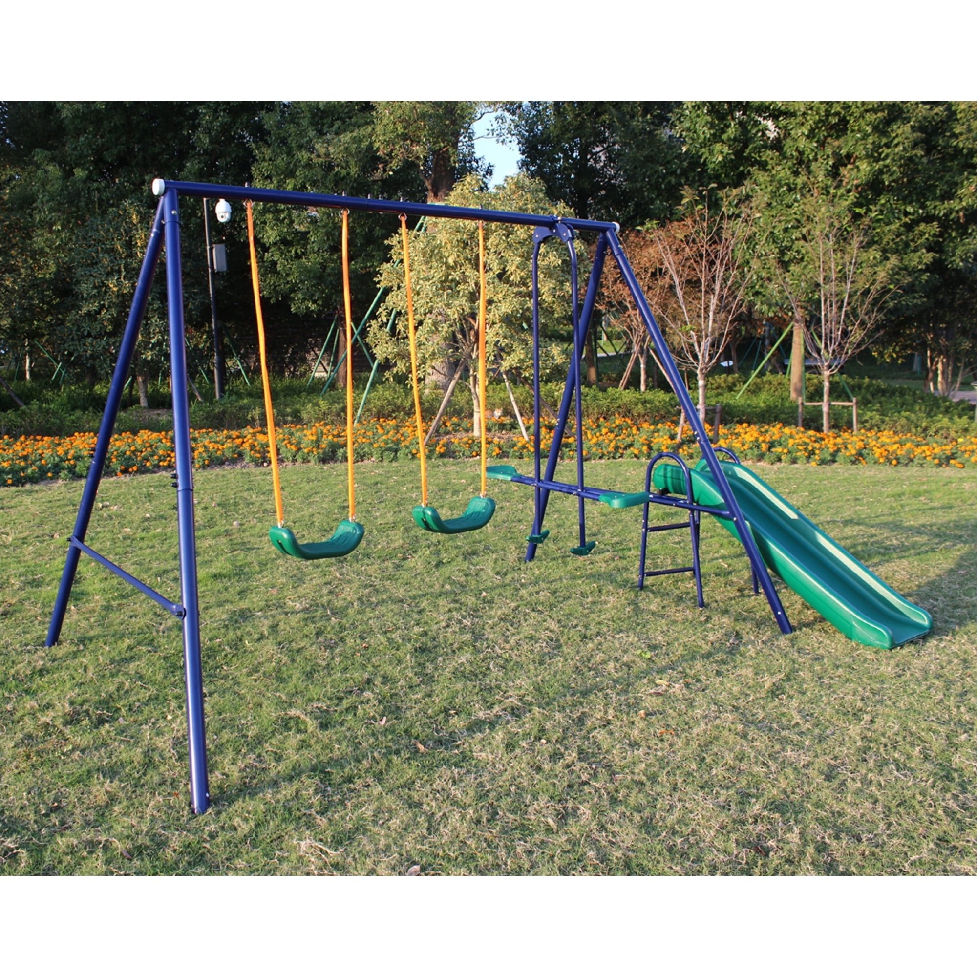 A-Frame Metal Swing Set w/ Slide for Backyard