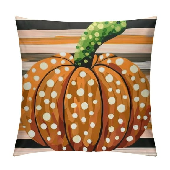 Shiartex Fall Decor Pillow Covers Polka Dots Pumpkin Maple Leaf Happy Stripes Fall Pillows Decorative Throw Pillows Farmhouse Orange Thanksgiving Cushion Case for Couch Sofa 12x12in