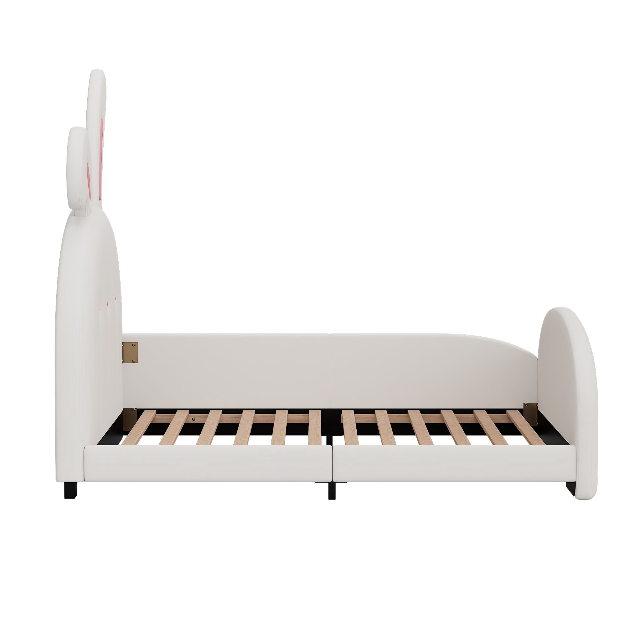 Aukfa Twin Upholstered Bed Frame, Cute Girls Bed with Rabbit Ears Headboard for Kids, White