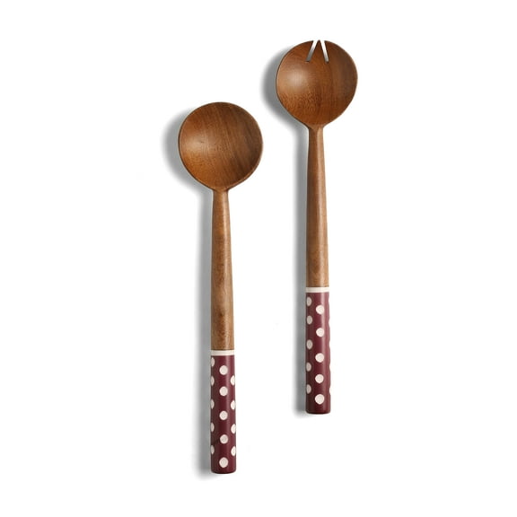 Yo Treasure Tiramisu Wine & White Dotted Resin Wood Salad Server Set