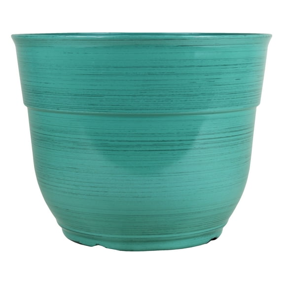 Garden Elements Indoor/Outdoor Glazed Brushed Happy Plastic Planter, Large, Dark Aqua, 15"