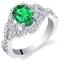 PEORA Simulated Emerald Lace Ring for Women 925 Sterling Silver, 1 Carat Oval Shape 8x6mm, Size 9