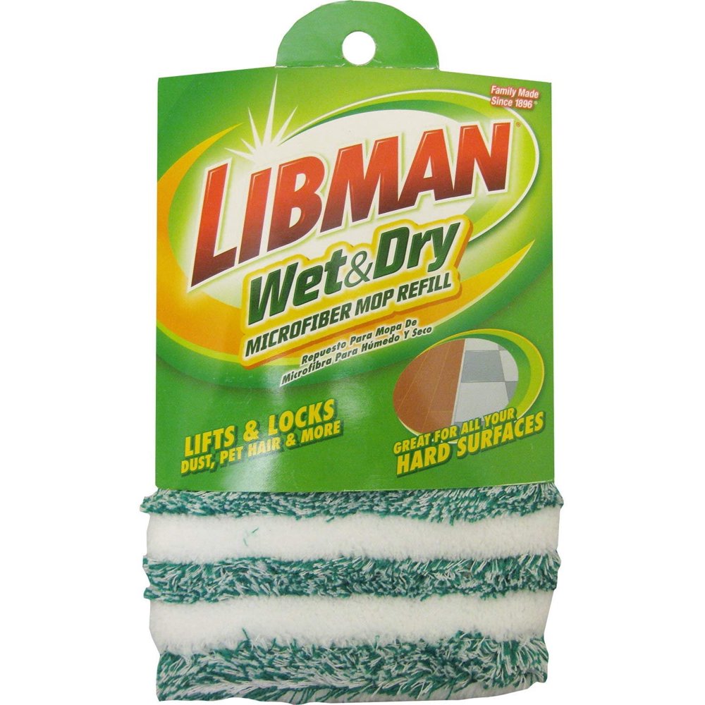 Libman Commercial 119 Microfiber Wet/Dry Floor Mop Refill Pad, Microfiber, 18" Wide, Green and