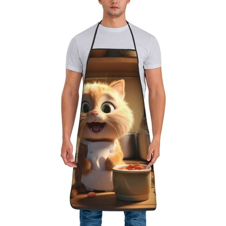 

Matuu Cartoon Cooking Cat for Cooking Apron for Men and Women Adjustable Strap and Waist Ties for Baking Cooking Gardening