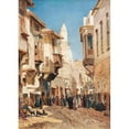 thumbnail image 2 of John Varley the Younger 11x14 Black Ornate Wood Framed Double Matted Museum Art Print Titled: A Bustling Street Before the Mosque of Emir Mindar, Cairo (1880), 2 of 5