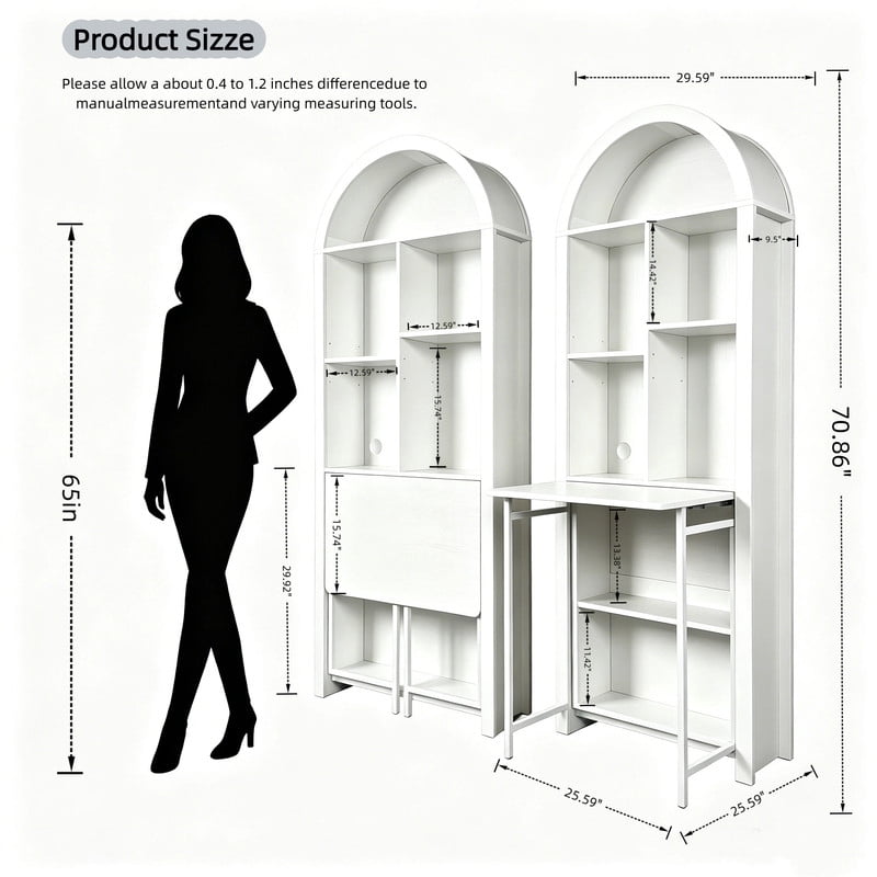 Folding Desk with Storage Cabinet,Convertible Hideaway Desk to Bookshelf, Space-Saving Wall Mount Table for Home Office, Craft, Vanity, Small Spaces