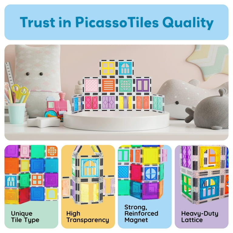 PicassoTiles 30 PC Magnetic Building Blocks Toy Set with Window