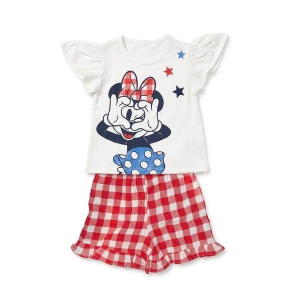 Disney Minnie Mouse Toddler Girls 2 Piece Pajama Short Set Red Gingham Gauze Summer Sleepwear Outfit