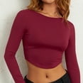 thumbnail image 4 of xiaxaixu Women´s Long Sleeve Cropped Tops, Solid Color Round Neck Backless Show Navel T-shirt for Spring Summer, 4 of 10