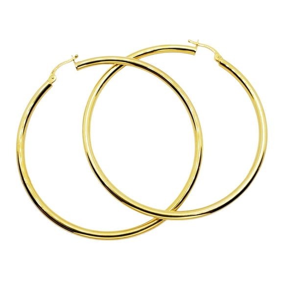 Gold Plain Hoop Earrings, Fashionable Shiny Jewelry Big Hoop Earrings for Women 10K Yellow Gold Large Circle Earrings Simple Hoops