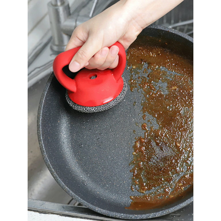Schsin 316 Stainless Steel Cast Iron Scrubber with Handle, Size: 8.9, Red