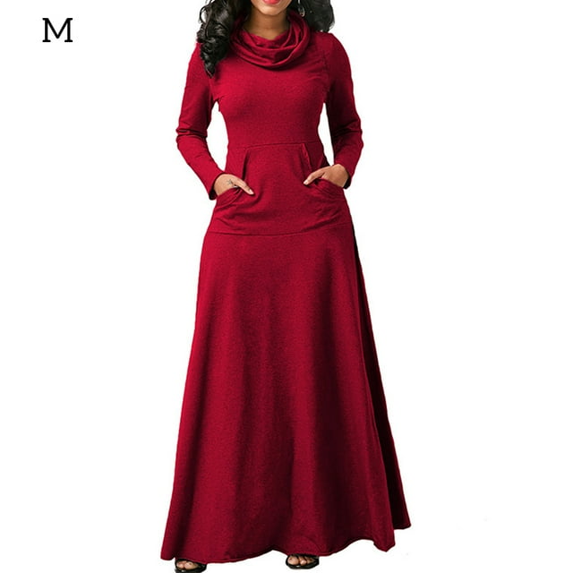 Qarigey Vestido largo Mujer Color sólido Noche Traje de fiesta de noche Vestidos Vino rojo M