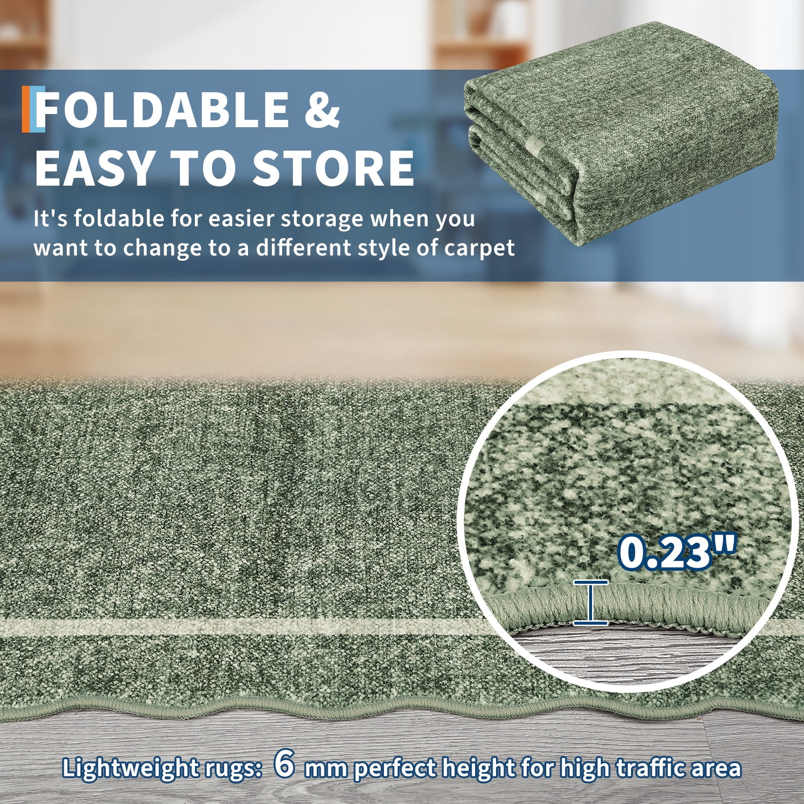 HOMERRY Large Scalloped Border Non-Shedding Area Rug 9' x 12' for Living Room Washable Indoor Carpet, Green