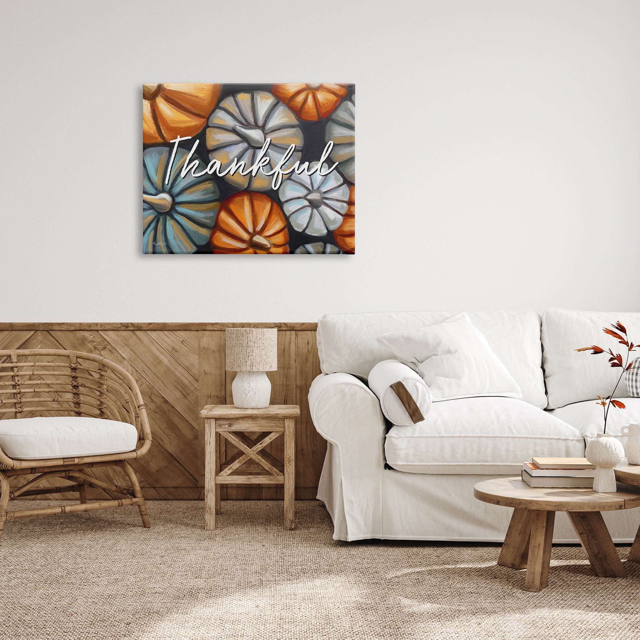 Stupell Industries Autumn Thankful Pumpkins Phrase Graphic Art Gallery Wrapped Canvas Print Wall Art, Design by Elizabeth Tyndall