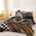 thumbnail image 4 of Manfei Cool Motorcycle 7-Piece Twin Bedding，Grid Pattern Bedding Comforter Set，Brown,Black Reversible, 4 of 7