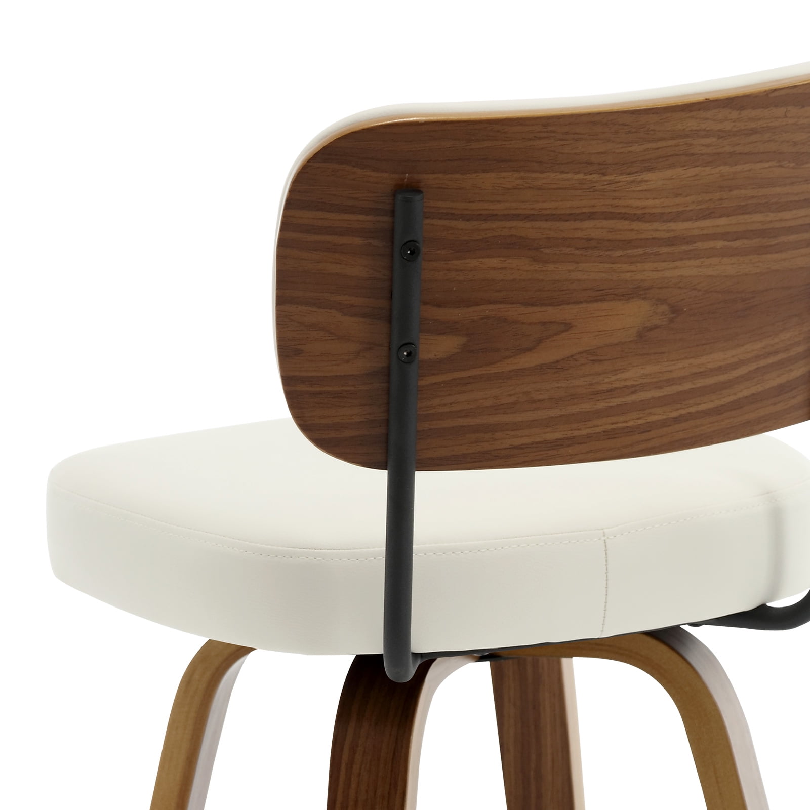 Swivel Counter Height Bar Stools, Set of 2, 26" Upholstered PU Leather Barstools with Back Wood Legs, Mid Century Modern Bar Chair Island Stool for Kitchen Counter, Cream White