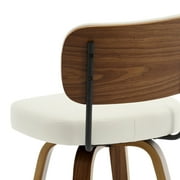 Swivel Counter Height Bar Stools, Set of 2, 26 Upholstered PU Leather Barstools with Back Wood Legs, Mid Century Modern Bar Chair Island Stool for Kitchen Counter, Cream White