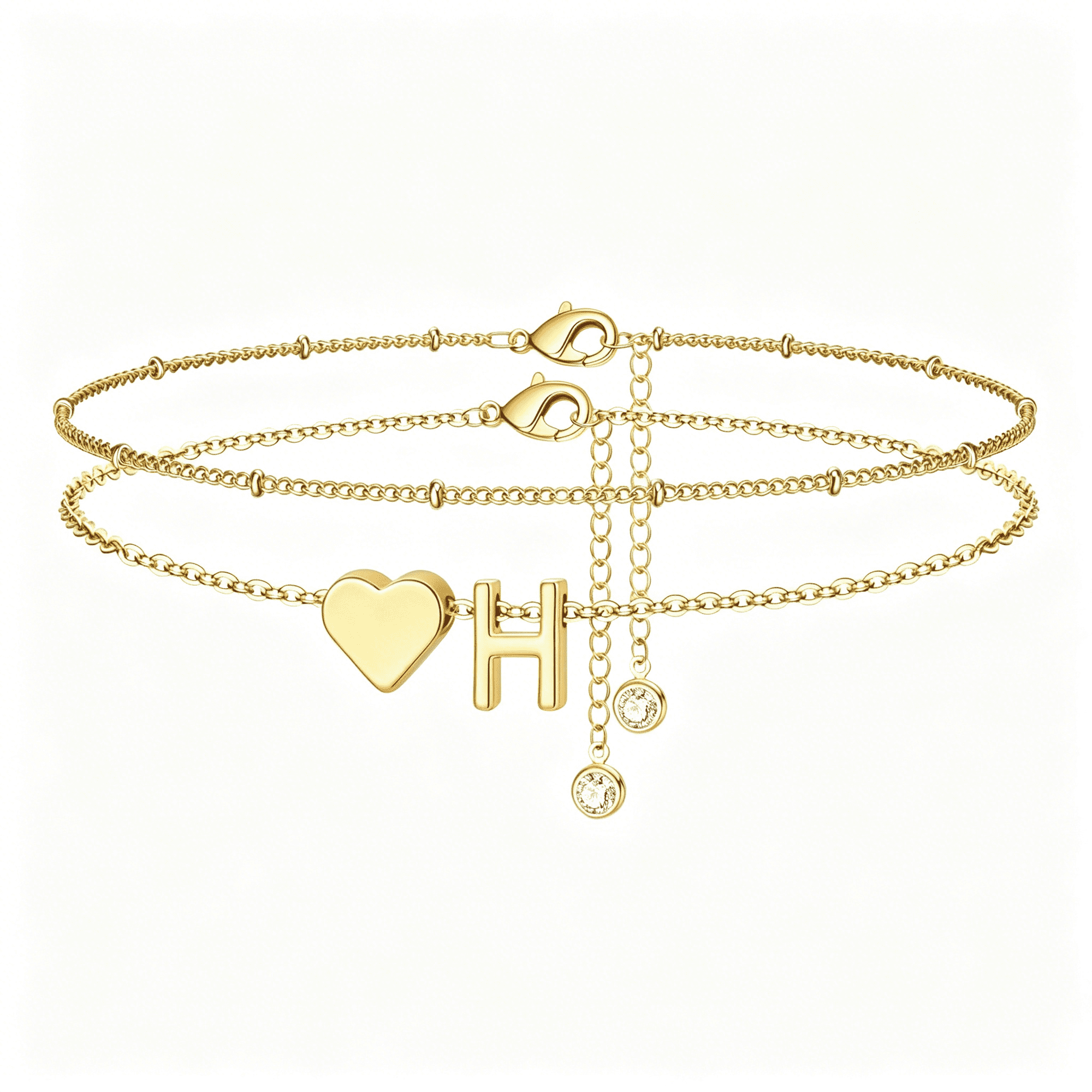 DESIGNICE Gold Initial Ankle Bracelets for Women-Layered Heart Letter A-Z Initial Dainty Gold Anklets for Women Waterproof,Womens Anklets Jewelry Birthday Gifts Jewelry