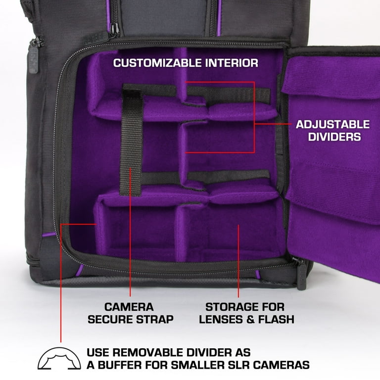 USA Gear Digital SLR Camera Backpack, Purple, 15.6