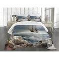 thumbnail image 3 of Ambesonne Ocean Quilted Bedspread Set 3 Pcs, Pirate Merchant Ship, Queen Size, Pale Muave Beige, 3 of 5