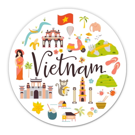 Vietnam Travel - 3" Vinyl Sticker - For Car Laptop Water Bottle Phone - Waterproof Decal