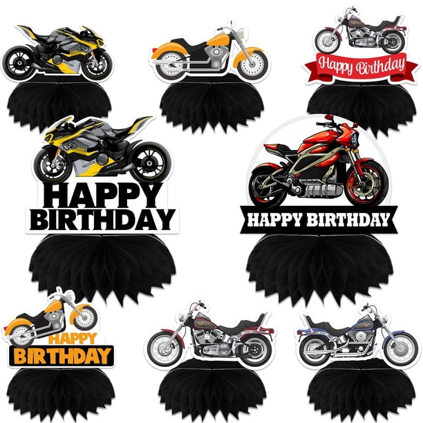Centros de mesa de panal de feliz cumpleaños para motocicleta, Soprts extremos, carreras, motocross, moto de cross, decoración temática para motociclista, hombre, niños, adolescentes, fiesta de primer