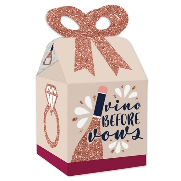Big Dot of Happiness Vino Before Vows - Square Favor Gift Boxes - Winery Bridal Shower or Bachelorette Party Bow Boxes - Set of 12