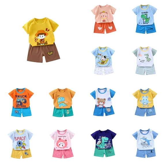 Ahuyic Summer Boys Girls 2 Piece Outfits,Toddler Kids Casual Clothing Set,Toddler Kids Boys Girls Fashion Solid Color Loose Soft Short Sleeve Top Yoga Shorts Suit,Blue,5 Years