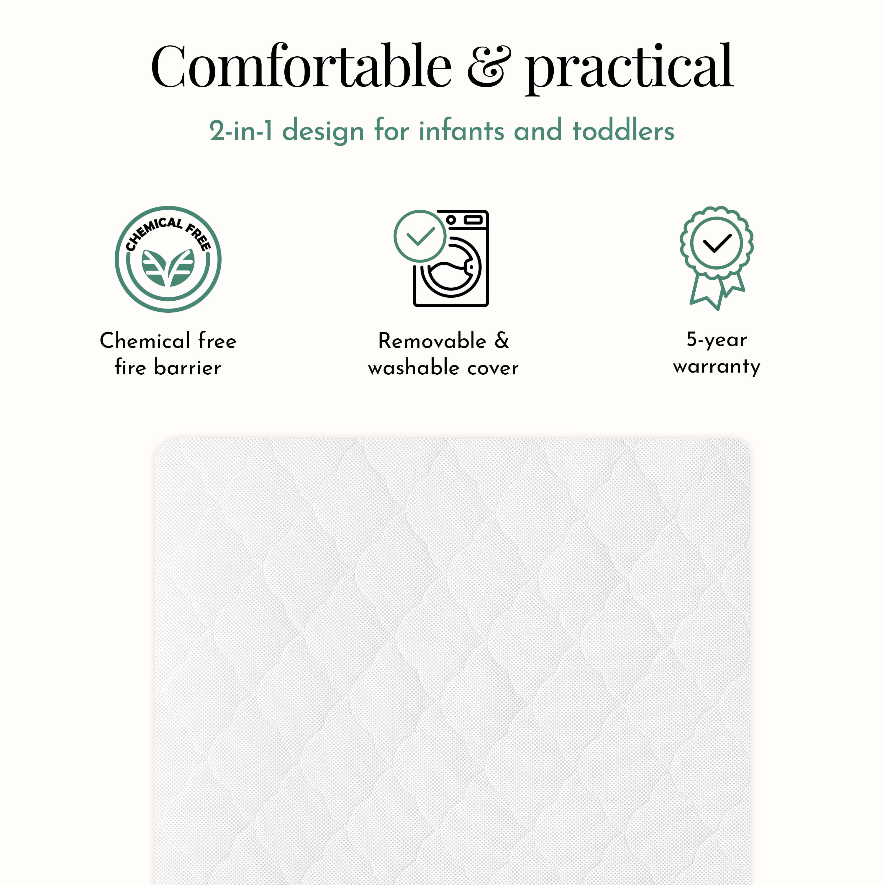 Evolur Wondernap 2 in 1 Full-size Crib Mattress, White