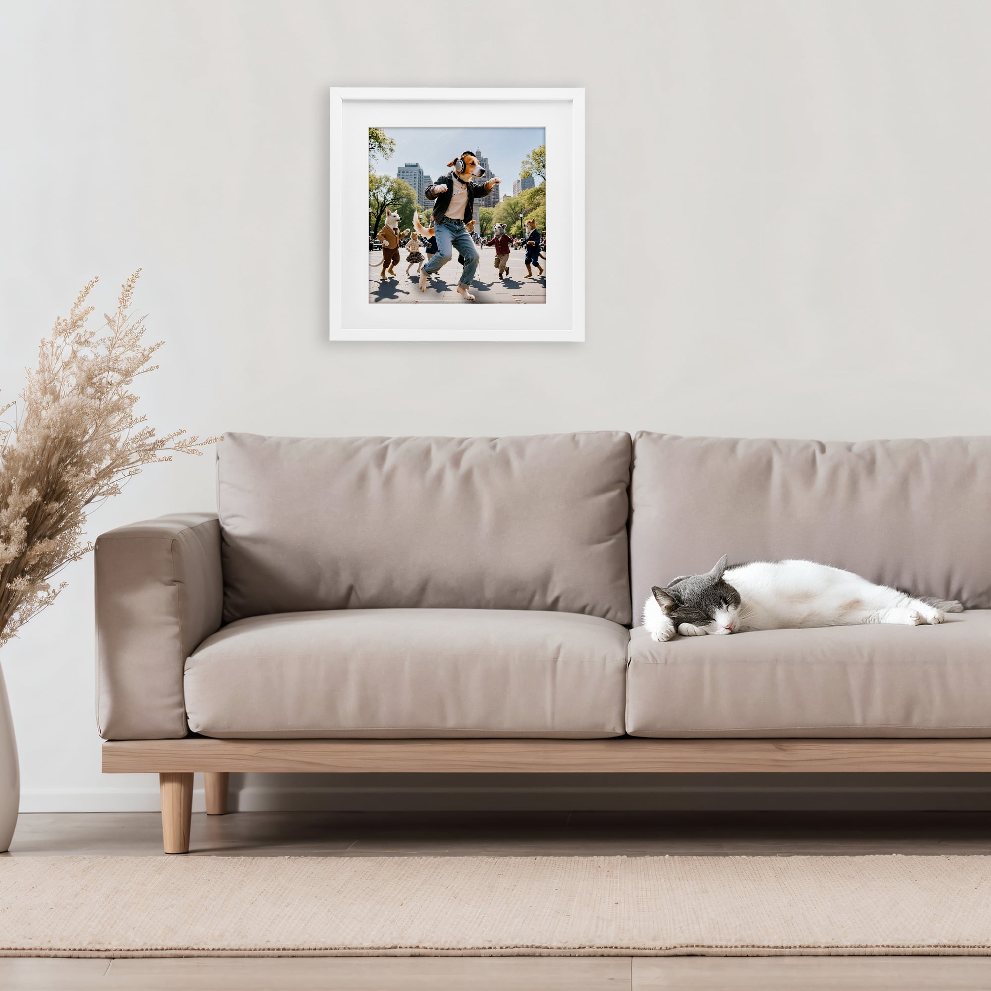 Stupell Industries Stylish Dog Dancing in Park White Framed Print Under Glass, design by CAD Designs