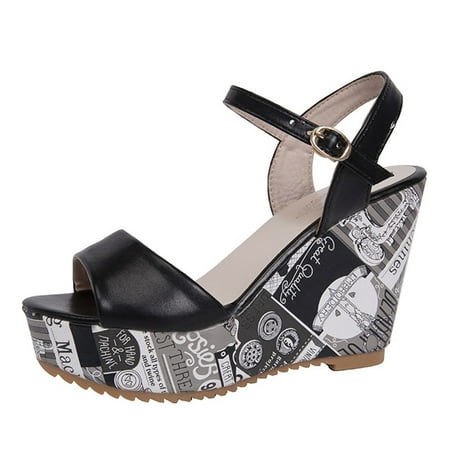 

Womens Sandals Fashion Womens Casual Shoes Breathable Wedges Thick Soled Outdoor Leisure Sandals Women S Sandals Pu Black 39