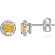 Tangelo 7/8 Carat T.G.W. Round Cut Citrine and Diamond Accent Sterling Silver Stud Earrings