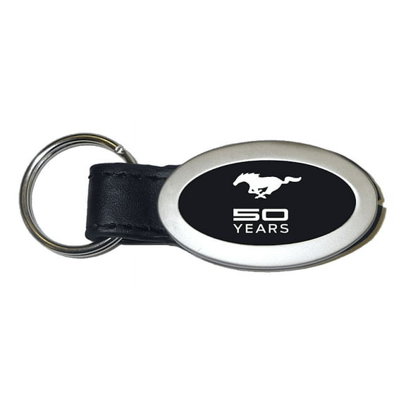 Ford Mustang 50 Years Oval Leather Key Chain (Black)