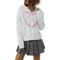 thumbnail image 2 of Kiapeise Women Casual Zip Up Hoodie Jacket Heart Printed Long Sleeve Outwear, 2 of 10