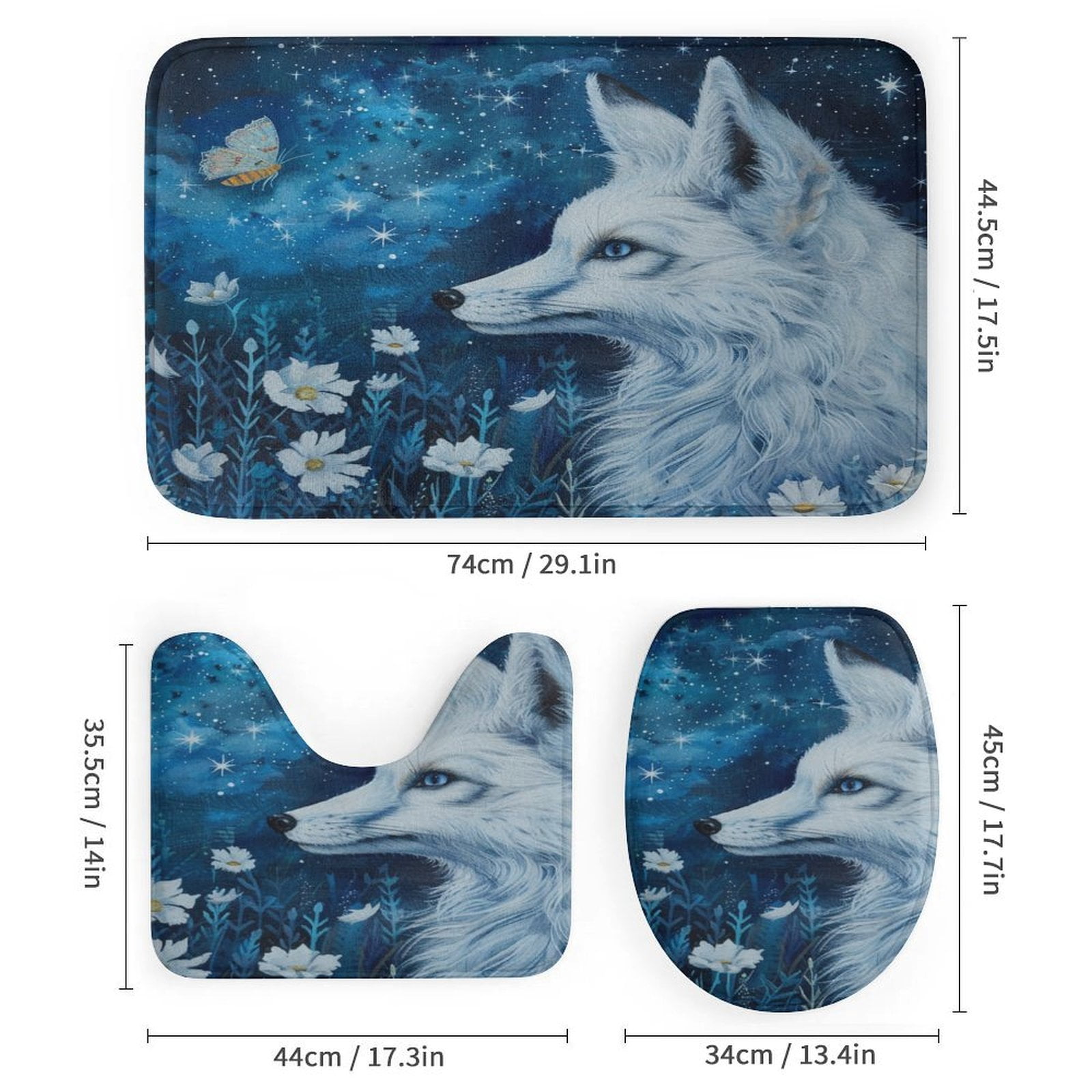 Nine Tailed Fox Chasing Butterfly 4 Pcs Shower Curtain Set with Rug Bathroom Sets with Waterproof Fabric And Non-Slip Rugs Toilet Lid Cover Bath Mat Decor with Hooks