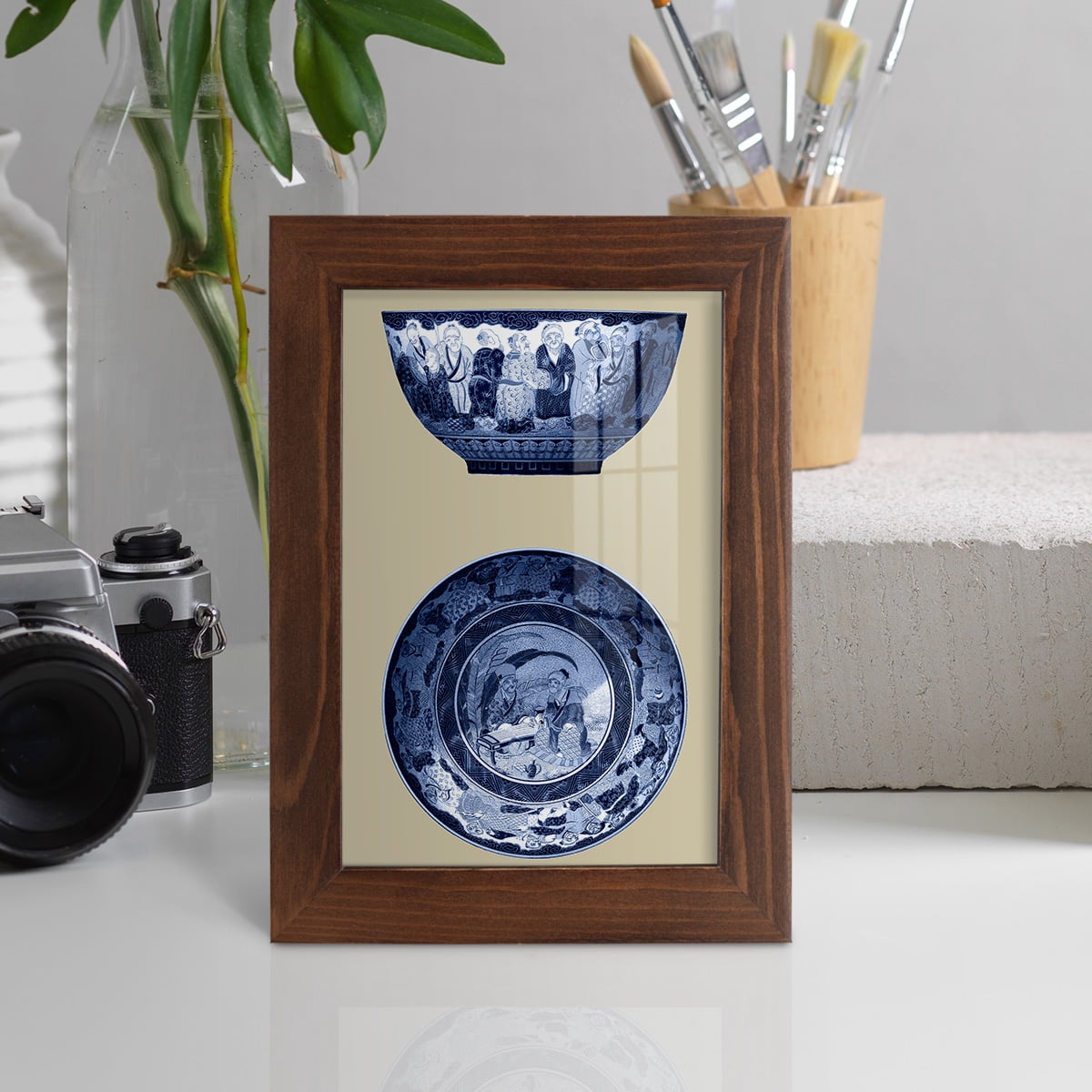 Porcelain in Blue and White II -Framed Print w/glass-Chestnut