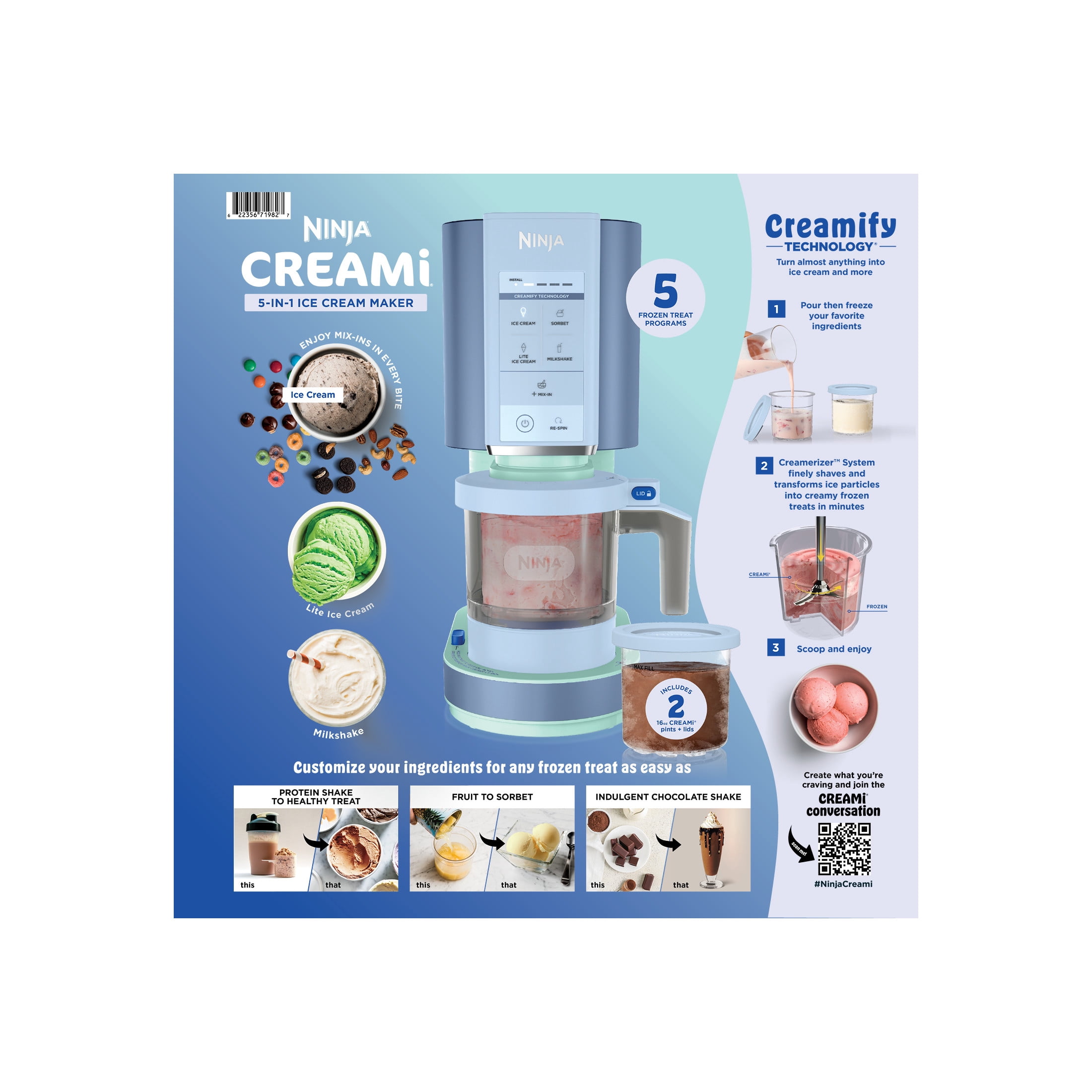 Ninja CREAMi Ice Cream Maker, for Mix-ins, Milkshakes, Sorbet, 5