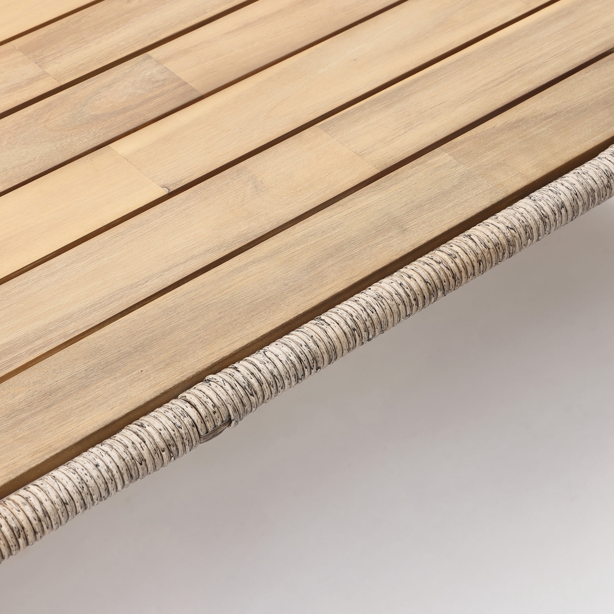 LuxenHome Outdoor Acacia Wood Coffee Table with Woven Wicker Edge, Patio Furniture Accent