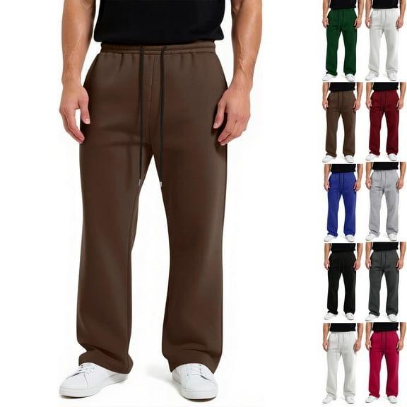 LNZGNM Men's Brown Sweatpants Workout Fleece Open Bottom Sweatpants Drawstring Mens Baggy Sweatpant Elastic Waist Solid Color Sweatpant with Pocket, Coffee L